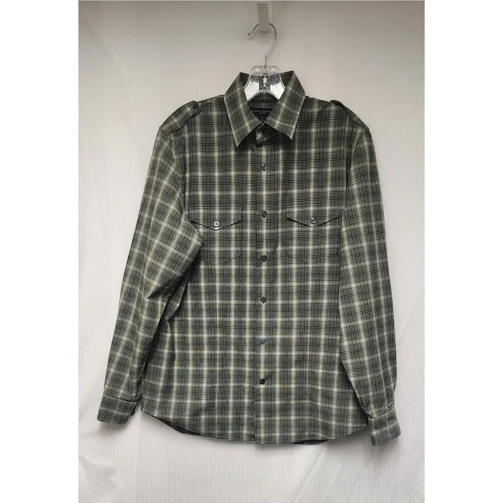 Banana Republic Button Down Slim Fit Mens Multi Green Plaid Shirt Sz M 15-15.5